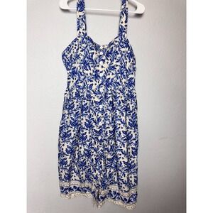 Joanie Dress Women's Size 12 Blue White Leaf Print  Pockets‎ Croquette BohoChic